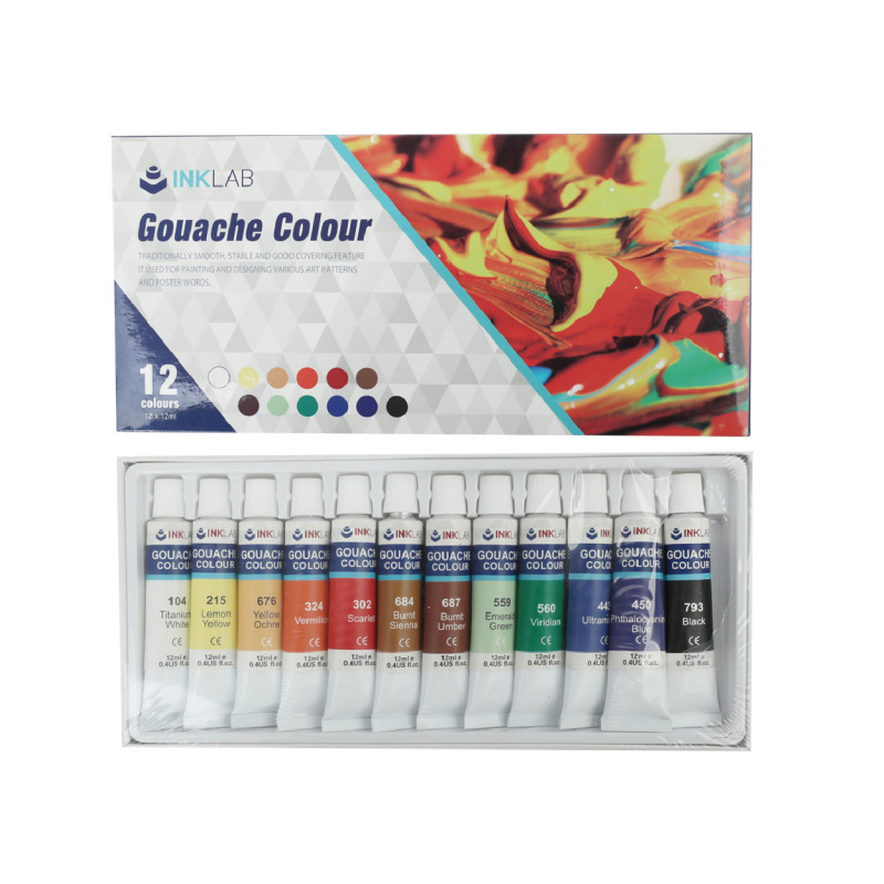Gouache Paint, 12 Colours, 12ml Tube, for Professionals